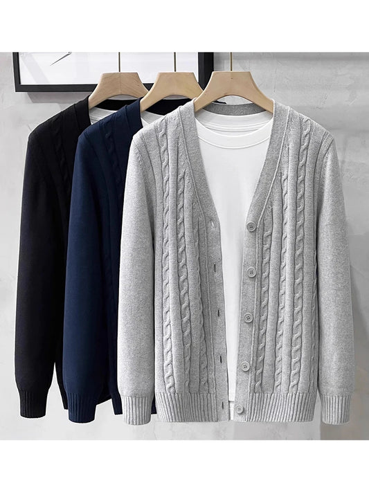 American Sle Casual Knitted Sweater Men's Outerwear Faion Open Cardigan Spring Autumn V-ne Long Sve Busin Casual