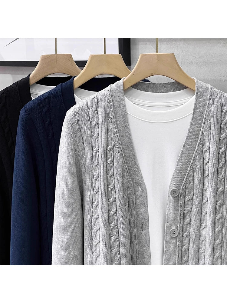 American Sle Casual Knitted Sweater Men's Outerwear Faion Open Cardigan Spring Autumn V-ne Long Sve Busin Casual