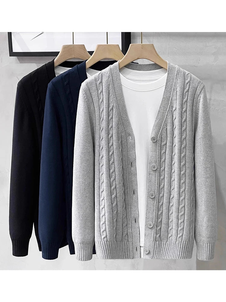 American Sle Casual Knitted Sweater Men's Outerwear Faion Open Cardigan Spring Autumn V-ne Long Sve Busin Casual