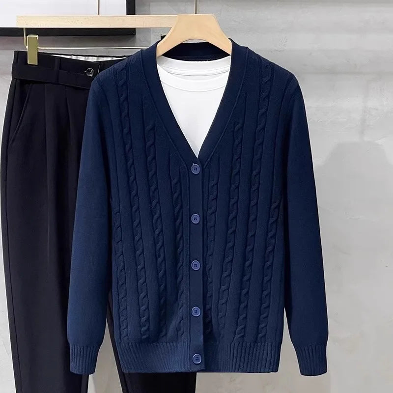 American Sle Casual Knitted Sweater Men's Outerwear Faion Open Cardigan Spring Autumn V-ne Long Sve Busin Casual