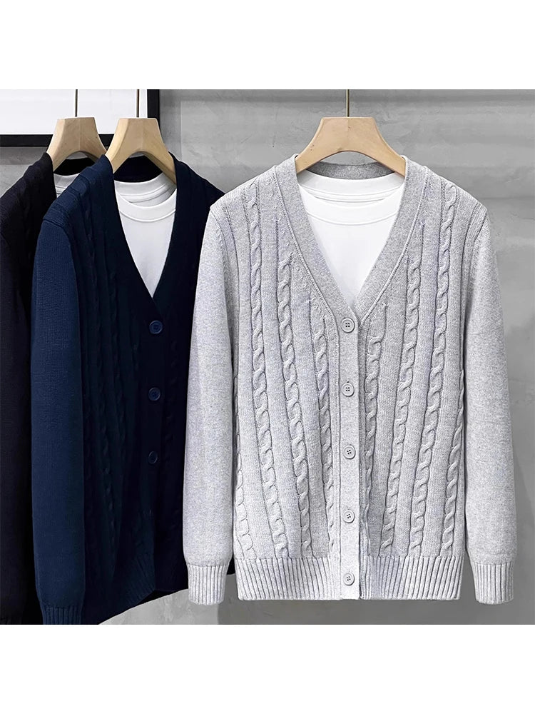 American Sle Casual Knitted Sweater Men's Outerwear Faion Open Cardigan Spring Autumn V-ne Long Sve Busin Casual
